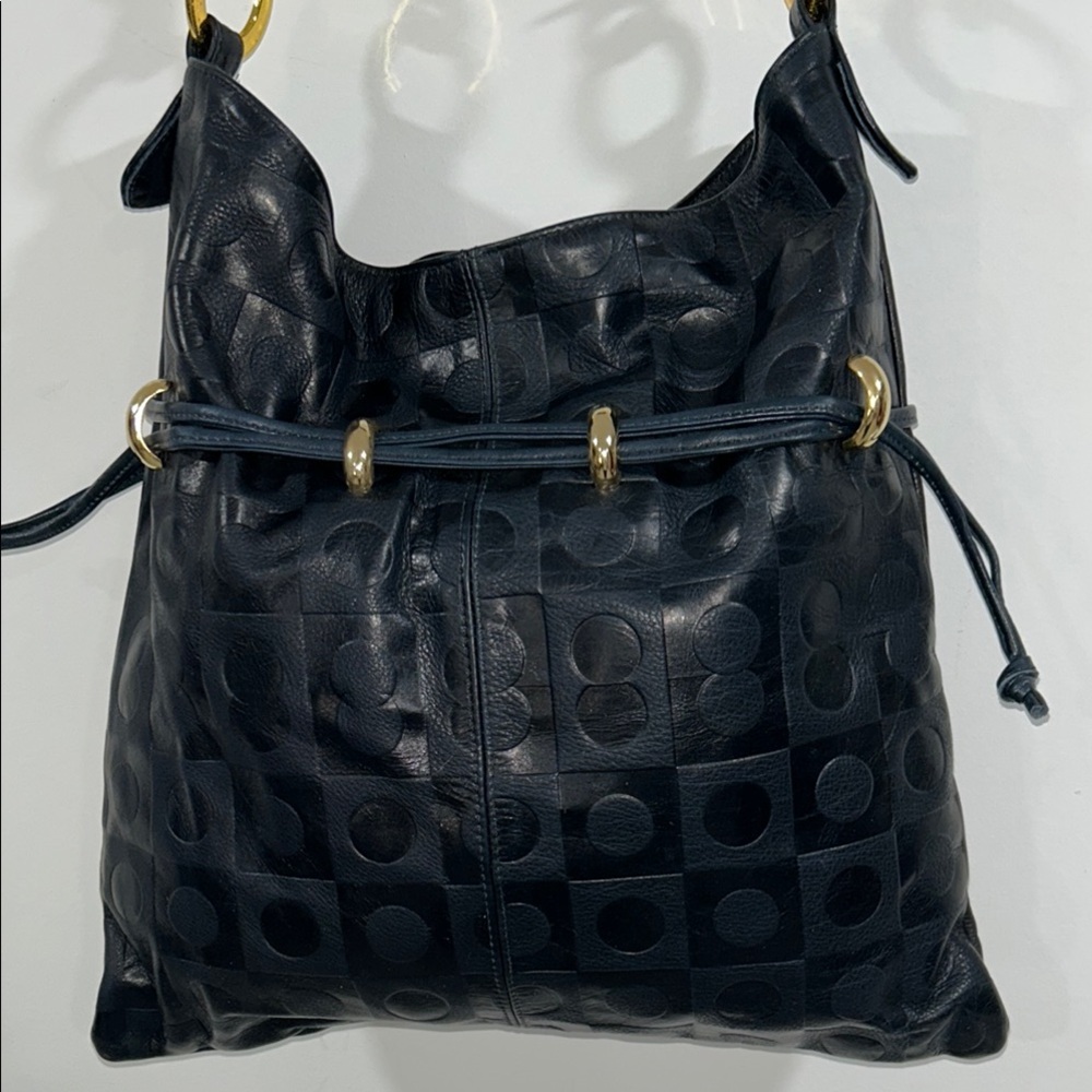 Andre Oliver Navy Blue Shoulder Bag with Snap Closure